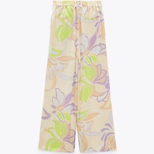 ZARA Floral satin Wide-Leg Pants